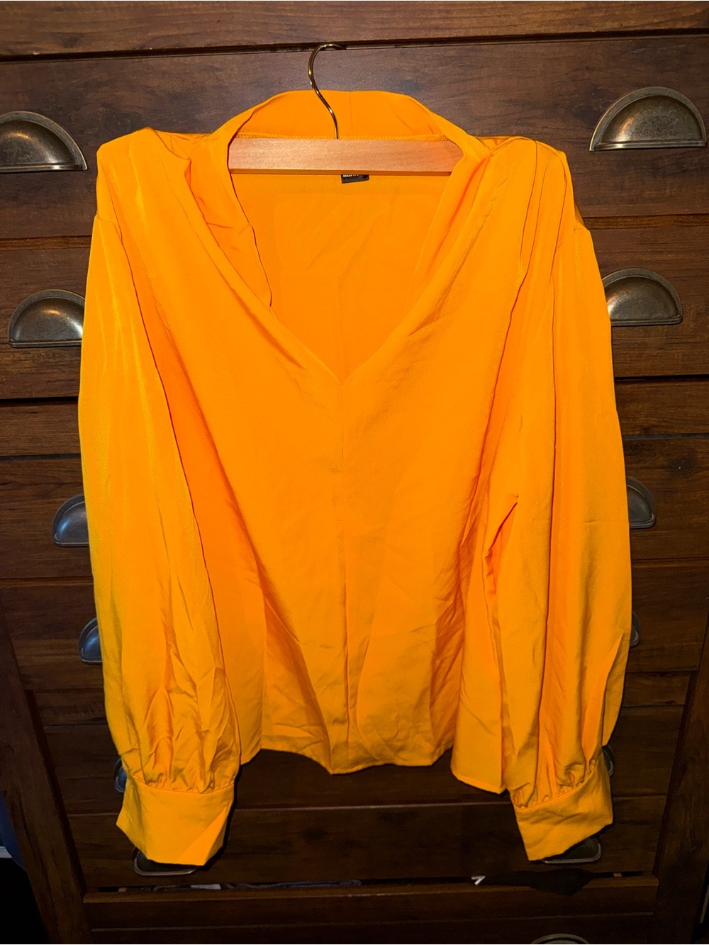 SHEIN Bright Orange V-Neck Balloon Sleeve Blouse